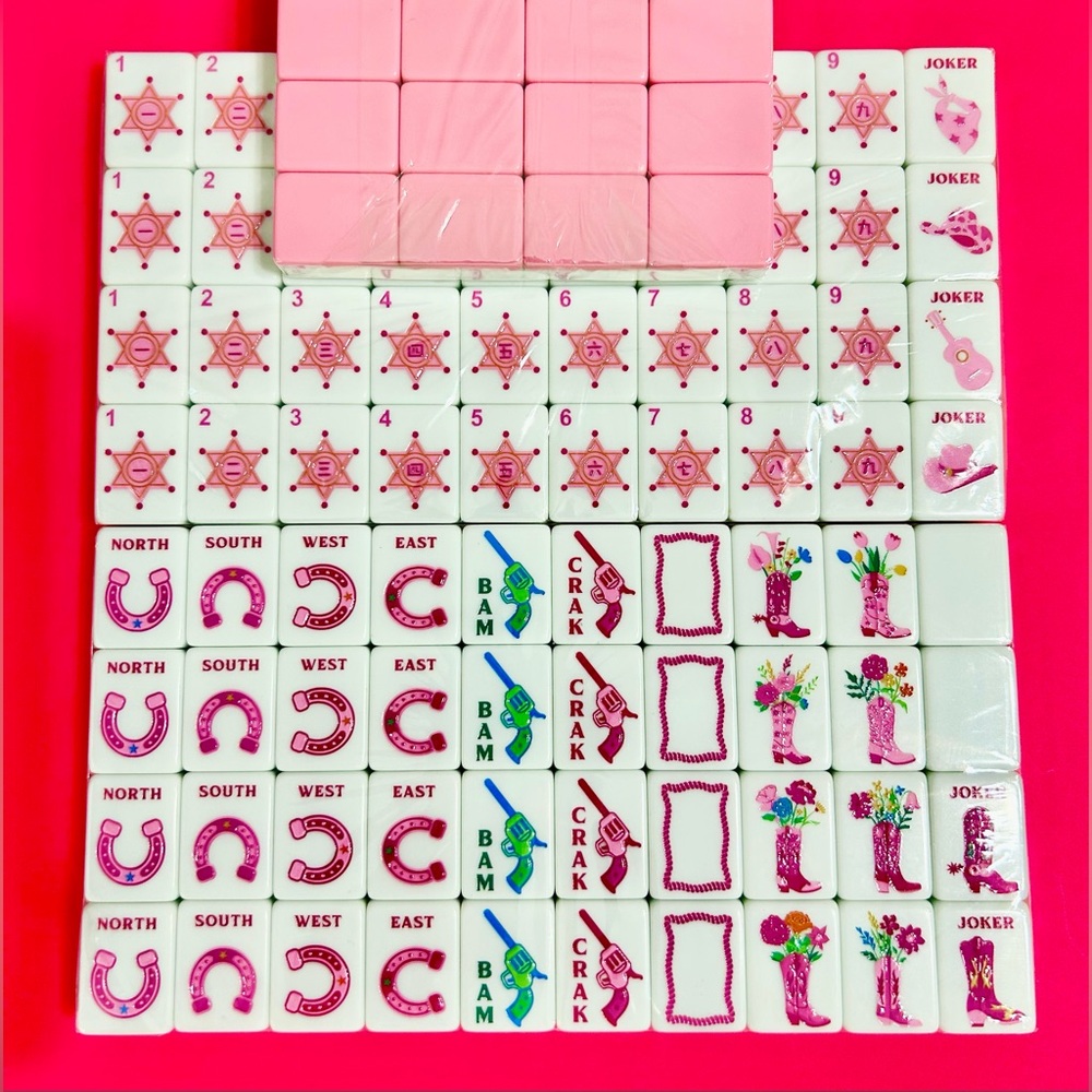 Pink Glitter Cowgirl Mahjong Tiles